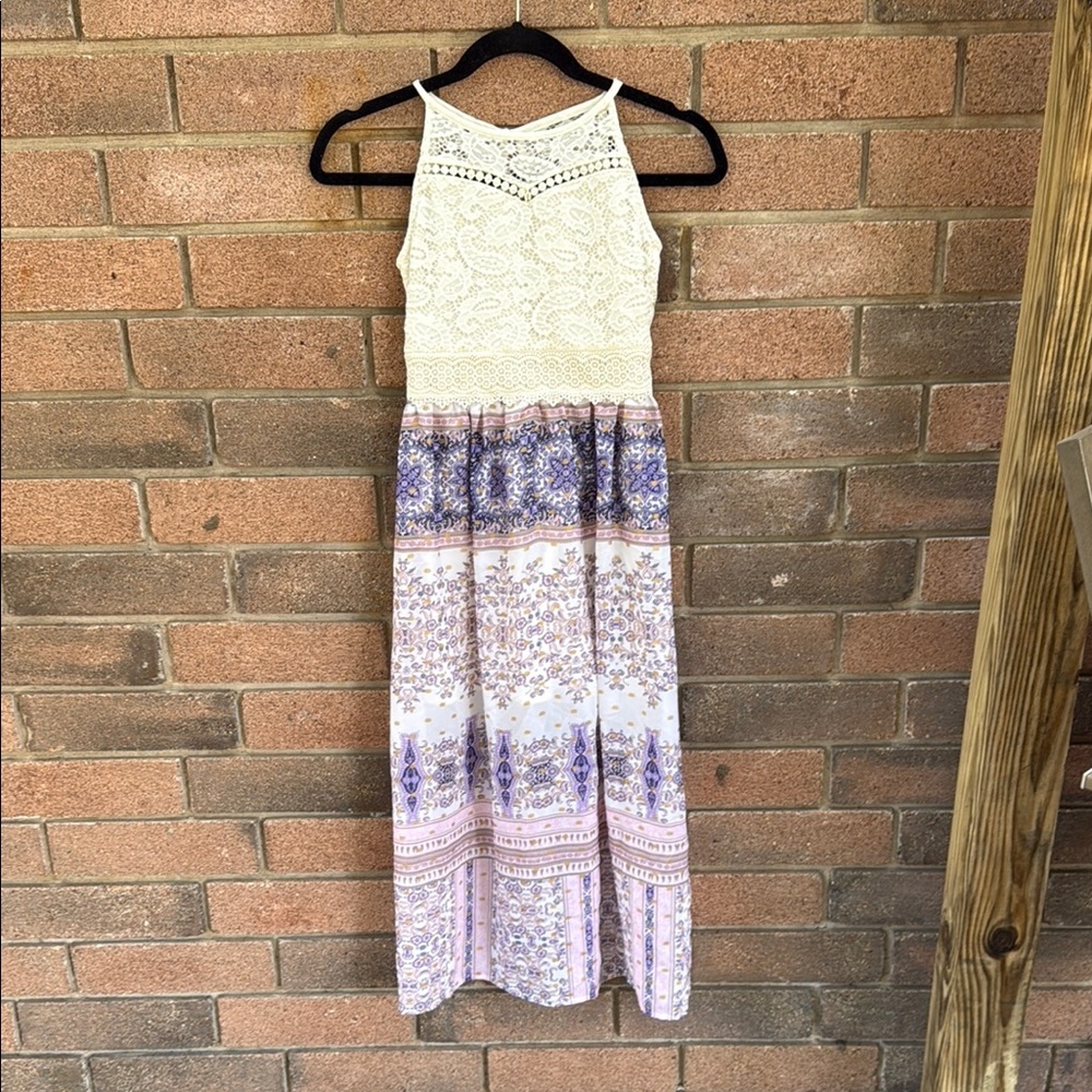 by & by White and Gray Sleeveless Halter Maxi Dress Size 8